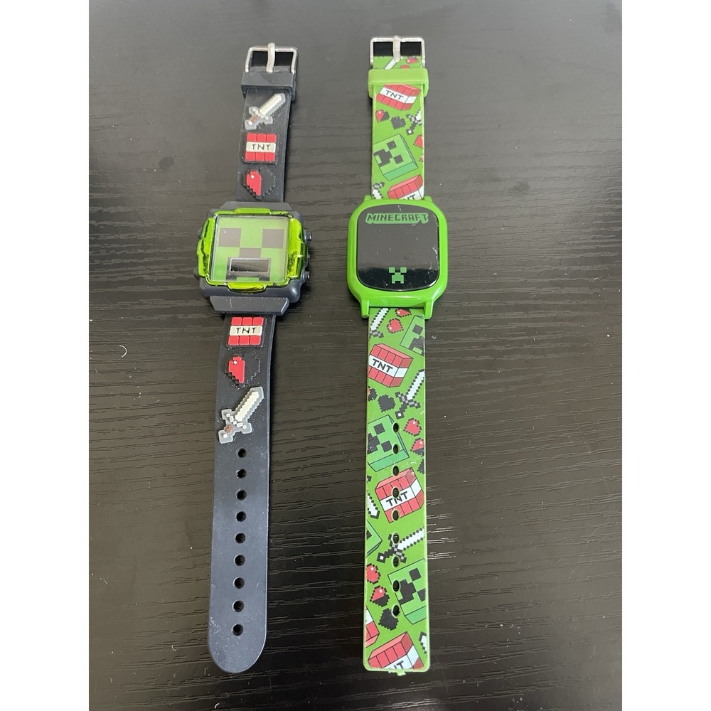 Minecraft Kids Digital LCD Watch Lot of 2 Creeper Green Black Untested AS IS